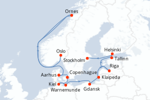 carte itinéraire croisière Europe du Nord 11 jours au départ du port de Oslo