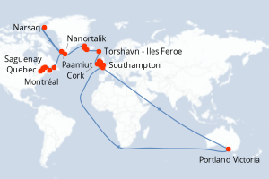 carte itinéraire croisière Europe du Nord 28 jours au départ du port de Montréal