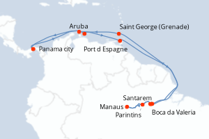Carte de l'itinéraire de croisière Panama city-Panama city d'une durée de 22 jours