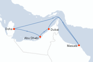 carte itinéraire croisière Mer Rouge Océan Indien 7 jours au départ du port de Doha