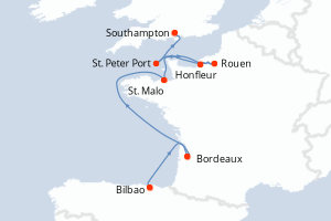 carte itinéraire croisière Europe du Nord 10 jours au départ du port de Bilbao