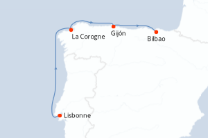 carte itinéraire croisière Méditerranée 4 jours au départ du port de Lisbonne