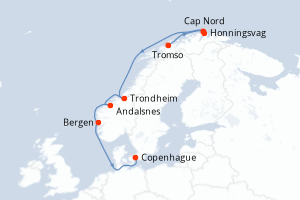 carte itinéraire croisière Fjörds norvégiens 8 jours au départ du port de Tromso