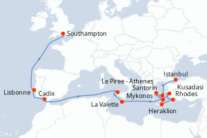 carte itinéraire croisière Europe du Nord 17 jours au départ du port de Istanbul