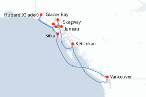 Carte de l'itinéraire de croisière Vancouver-Vancouver d'une durée de 11 jours