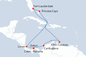 carte itinéraire croisière Caraïbes Bahamas 12 jours au départ du port de Fort Lauderdale