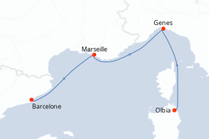 carte itinéraire croisière Sardaigne 3 jours au départ du port de Olbia