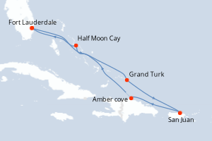 Carte de l'itinéraire de croisière Fort Lauderdale-Fort Lauderdale d'une durée de 7 jours