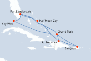 carte itinéraire croisière Caraïbes Bahamas 14 jours au départ du port de Fort Lauderdale