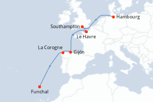carte itinéraire croisière Iles Canaries 8 jours au départ du port de Hambourg