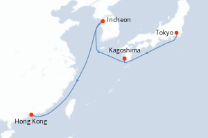 carte itinéraire croisière Asie 9 jours au départ du port de Tokyo