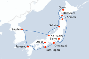 carte itinéraire croisière Asie 14 jours au départ du port de Tokyo