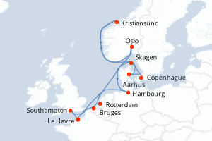 carte itinéraire croisière Europe du Nord 14 jours au départ du port de Southampton