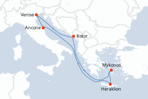 carte itinéraire croisière Adriatique 7 jours au départ du port de Ancone