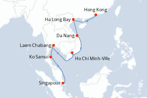 Carte de l'itinéraire de croisière Hong Kong-Singapour d'une durée de 15 jours