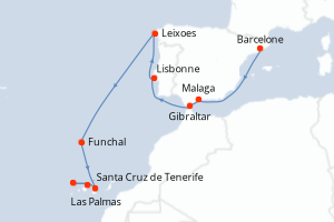 carte itinéraire croisière Iles Canaries 12 jours au départ du port de Barcelone
