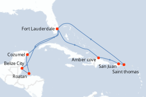 carte itinéraire croisière Caraïbes Bahamas 14 jours au départ du port de Fort Lauderdale