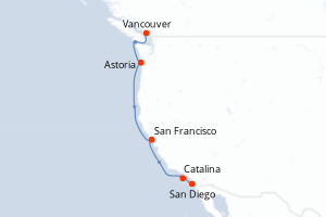 carte itinéraire croisière Amérique du Nord 8 jours au départ du port de Vancouver