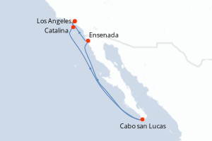 Carte itinéraire croisière États-Unis, Mexique - 7 jours au départ de Los Angeles - Amérique du Nord