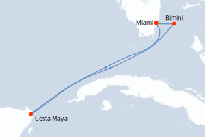 carte itinéraire croisière Caraïbes Bahamas 5 jours au départ du port de Miami