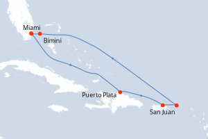 carte itinéraire croisière Caraïbes Bahamas 8 jours au départ du port de Miami