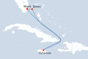 carte itinéraire croisière Caraïbes Bahamas 5 jours au départ du port de Miami