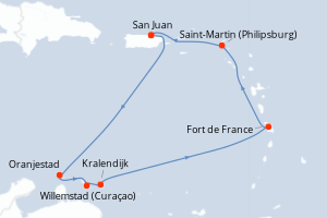 carte itinéraire croisière Caraïbes Bahamas 8 jours au départ du port de San Juan