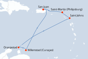 carte itinéraire croisière Caraïbes Bahamas 7 jours au départ du port de San Juan