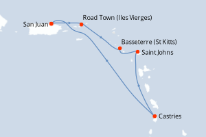 carte itinéraire croisière Caraïbes Bahamas 6 jours au départ du port de San Juan