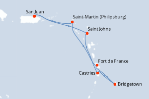 carte itinéraire croisière Caraïbes Bahamas 7 jours au départ du port de San Juan