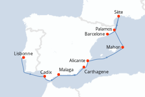 carte itinéraire croisière Méditerranée 10 jours au départ du port de Lisbonne