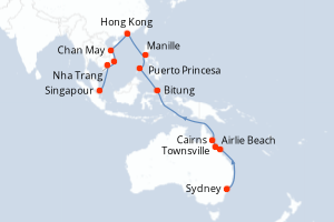 carte itinéraire croisière Asie 26 jours au départ du port de Sydney
