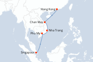 Carte de l'itinéraire de croisière Hong Kong-Singapour d'une durée de 7 jours