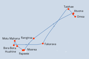 Carte de l'itinéraire de croisière Papeete-Papeete d'une durée de 14 jours