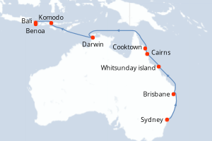 carte itinéraire croisière Asie 14 jours au départ du port de Sydney