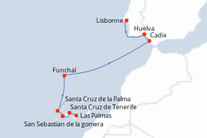 carte itinéraire croisière Atlantique 10 jours au départ du port de Las Palmas