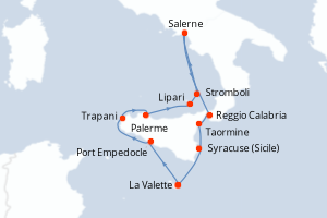 carte itinéraire croisière Sicile 9 jours au départ du port de La Valette