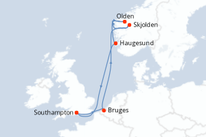 carte itinéraire croisière Fjörds norvégiens 7 jours au départ du port de Southampton