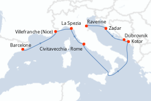 carte itinéraire croisière Méditerranée 9 jours au départ du port de Barcelone