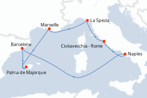 carte itinéraire croisière Méditerranée 7 jours au départ du port de Civitavecchia - Rome