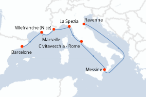 carte itinéraire croisière Adriatique 7 jours au départ du port de Ravenne