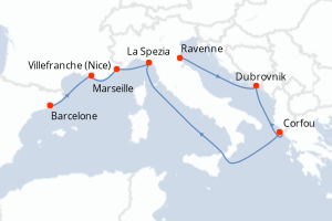 carte itinéraire croisière Adriatique 7 jours au départ du port de Ravenne