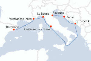 carte itinéraire croisière Adriatique 8 jours au départ du port de Ravenne