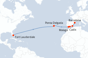 carte itinéraire croisière Transatlantique 14 jours au départ du port de Fort Lauderdale