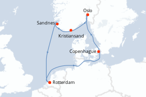carte itinéraire croisière Europe du Nord 7 jours au départ du port de Rotterdam