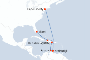 carte itinéraire croisière Caraïbes Bahamas 10 jours au départ du port de Cape Liberty