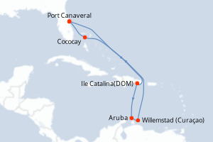 carte itinéraire croisière Caraïbes Bahamas 8 jours au départ du port de Port Canaveral