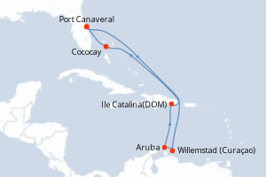 carte itinéraire croisière Caraïbes Bahamas 8 jours au départ du port de Port Canaveral