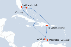 carte itinéraire croisière Caraïbes Bahamas 8 jours au départ du port de Fort Lauderdale