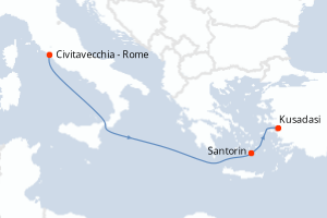 carte itinéraire croisière Méditerranée 3 jours au départ du port de Civitavecchia - Rome
